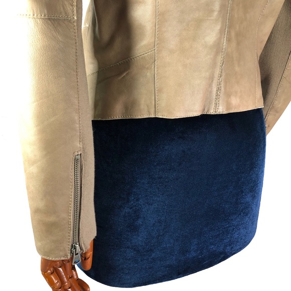 Open front Taupe Leather Moto Jacket Size Medium - Picture 7 of 15